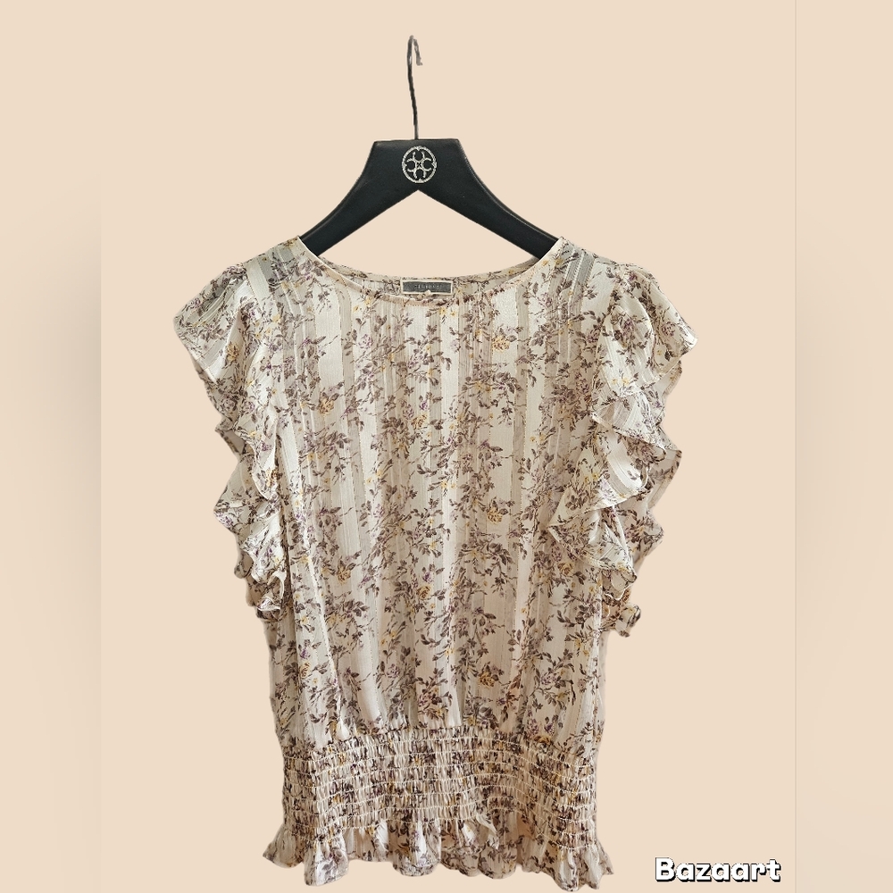 Pleione Cream Floral Ruffle Blouse Xs